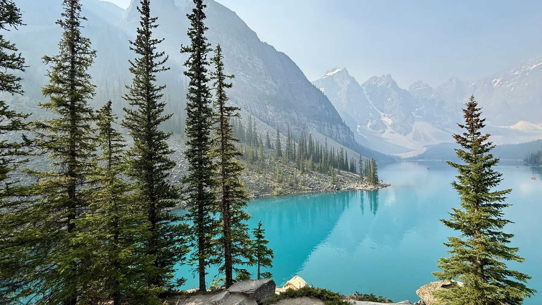 Turquoise Moraine Lake from an elevated viewpoint