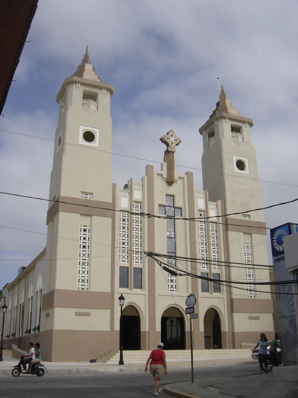 Twin towers and main entrance of the San Felipe cathedral in Puerto Plata