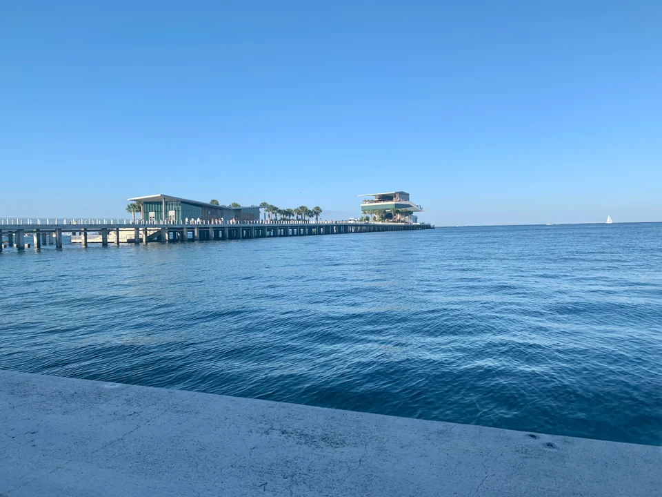 St. Pete Pier stretching over the blue water of Tampa Bay